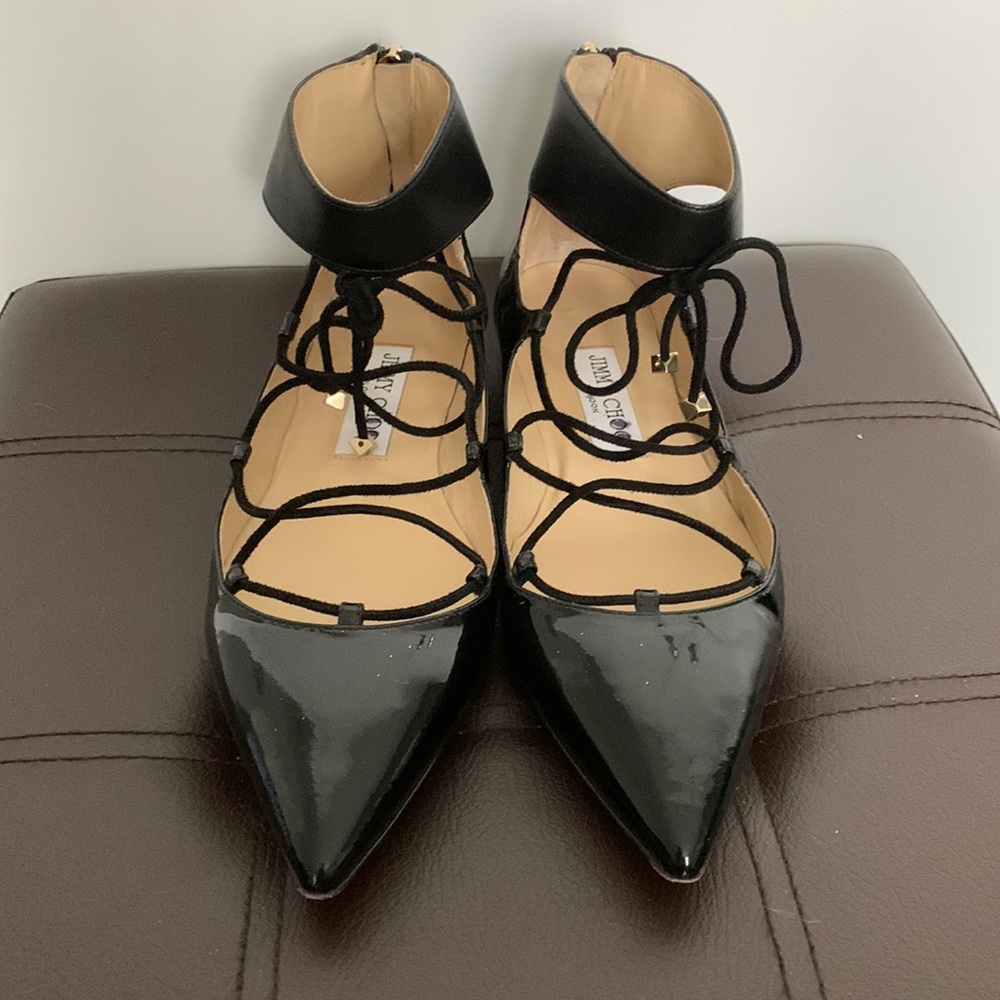 Jimmy Choo Black Patent Pointy-toe Flats.